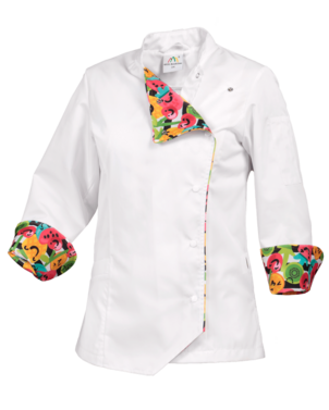 2-360A-367-9807 Bluza kucharska damska biała + owoce