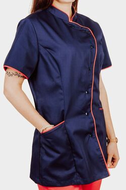 2-3753-165-9261 Bluza granatowa damska z krotkim rekawem - rozowa lamowka