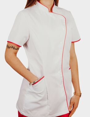 2-3753-165-9166 Bluza biala damska z krotkim rekawem - rozowa lamowka